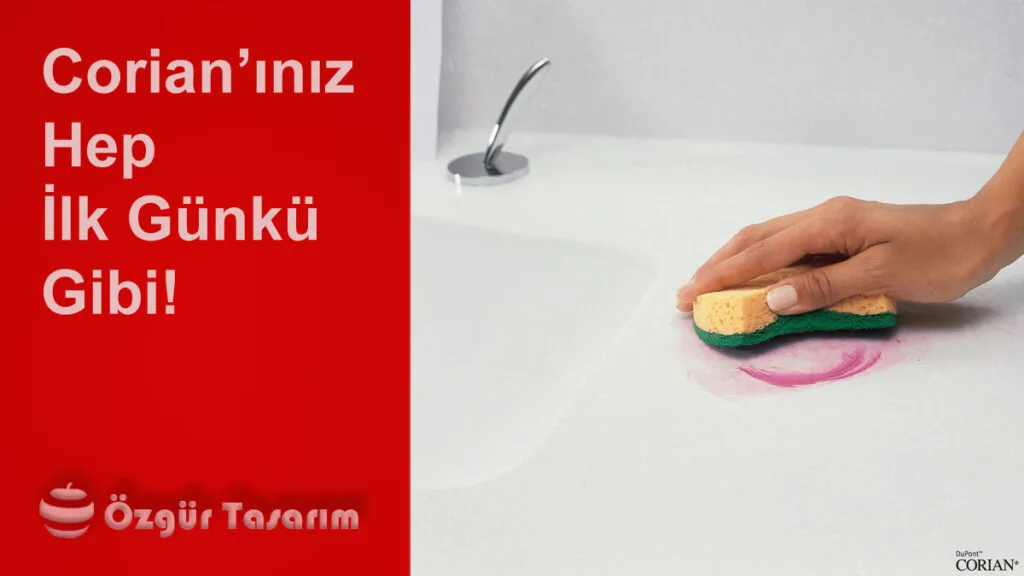 Corian tezgah yüzeyinde leke temizliği ve günlük bakım uygulaması