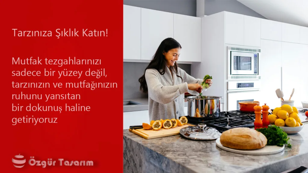 Modern mutfaklarda uzun ömürlü, dayanıklı ve estetik mutfak tezgahı örneği.
