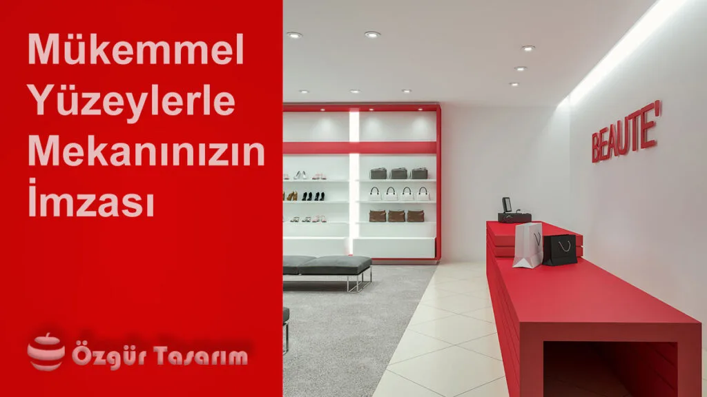 Modern banko ve yüzey kaplamaları ile tasarlanmış şık bir iç mekan
