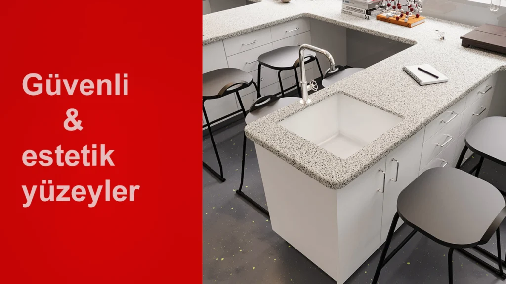 Corian ve akrilik yüzeyli hastane tezgahı – hijyenik ve dayanıklı