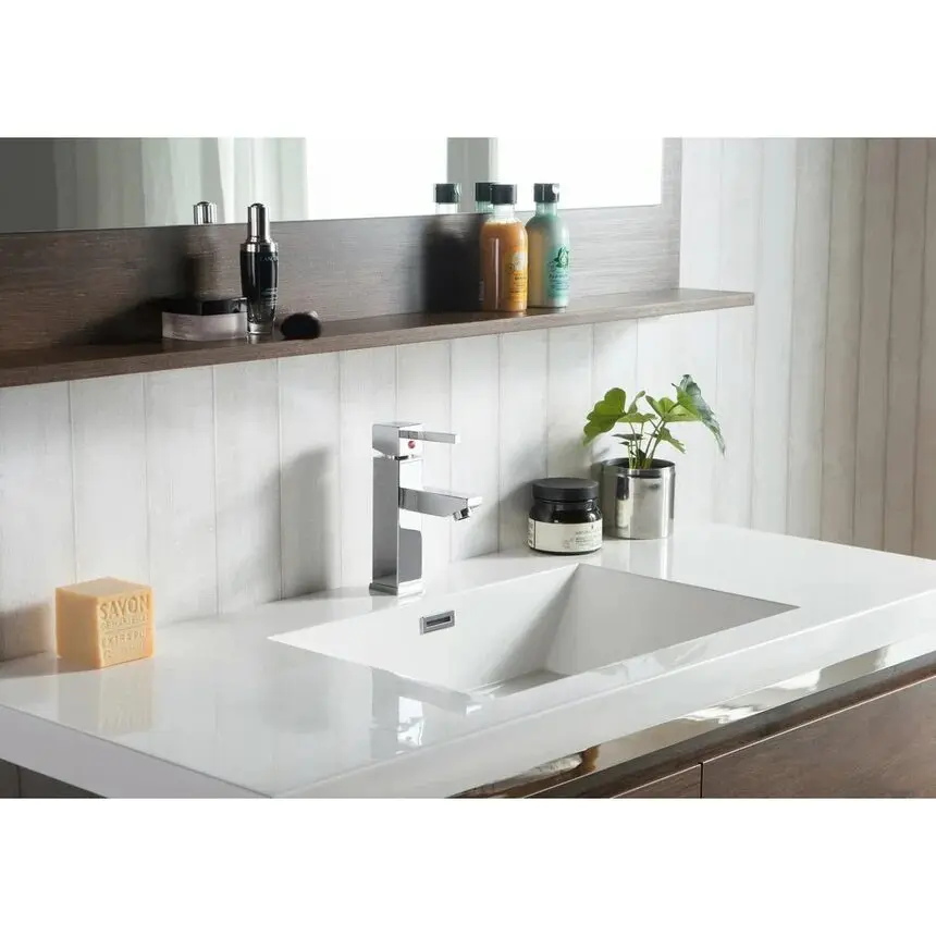 kompozit banyo tezgahı, entegre lavabolu beyaz akrilik yüzey modeli